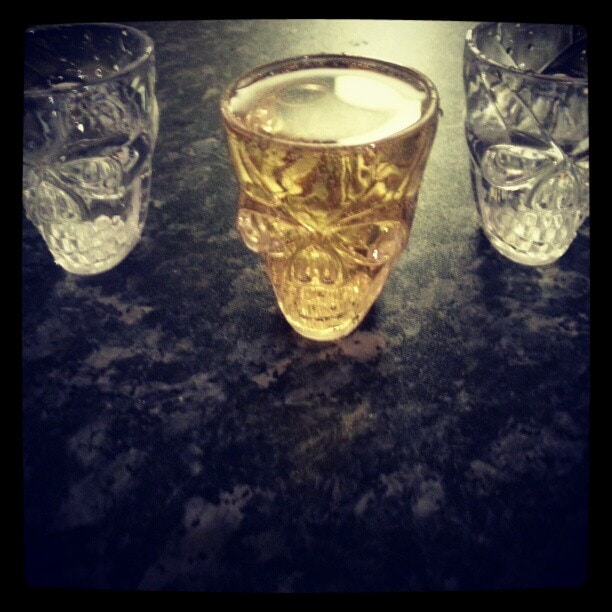 #CrystalHeadVokda in #Skull shot glasses (one with a hint of #RedBull). #Halloween