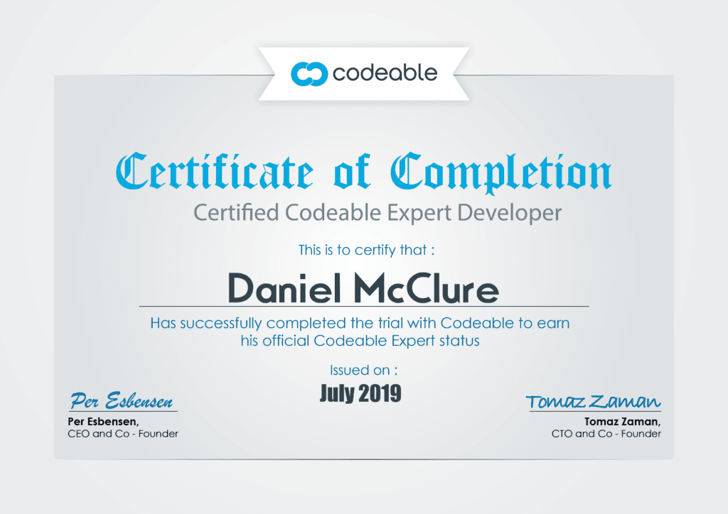 Daniel McClure Codeable Certificate