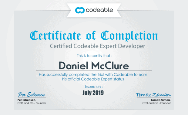 Daniel McClure Codeable Certificate