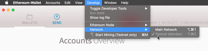 Selecting the Ethereum Testnet