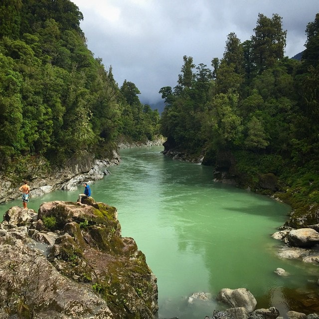 #HokitikaGorge, #Hokitika #NewZealand. He didn’t #jump but we did #swim. Colder than the ocean and the #river moves fast.