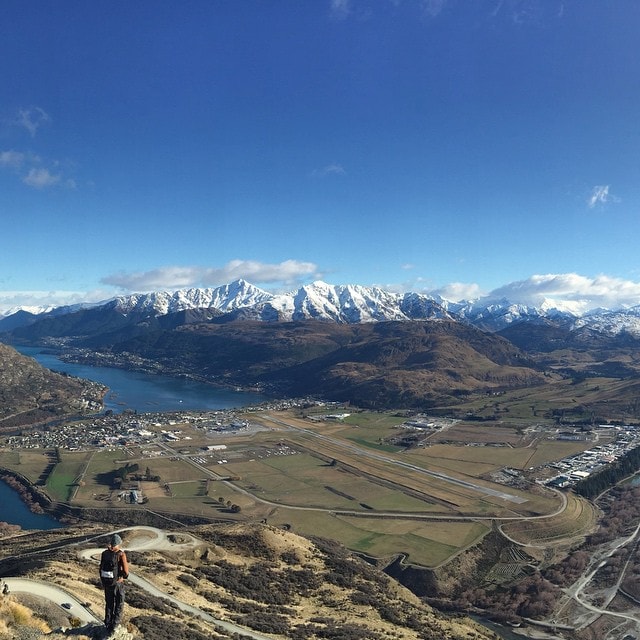 On top of the world overlooking #QueenstownAirport from #TheRemarkables access road. 
#QueenstownLive #PureQueenstown #SMDayQT #SMDay #Instameet #PureNZ #RealMiddleEarth #LakeWakatipu