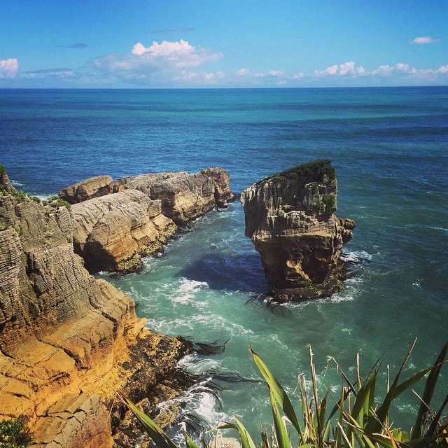 #PancakeRocks #NewZealand. Conveniently beautiful place for a bus to break down. Would have been good to know we didn’t have to rush the walk beforehand though ;) #Ocean #Rocks #Cliffs #Nature