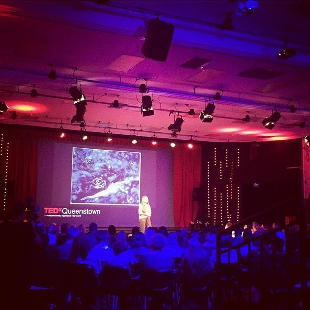 #PeggyOki of #ZBoys fame speaking about #Whale conservation and the #OrigamiWhalesProject at the #TEDxQueenstown #CONNEXIONS event.